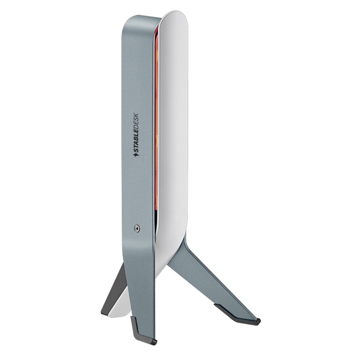 Suport casti Gaming StableDesk Tripod pentru Birou Office, Iluminare RGB, x 2 USB, Port AUX, Stil Minimalist, Compatibil cu casti Apple, Sony, Audio-Technica, Bang & Olufsen, Bose, Sennheiser si multe altele - Alb