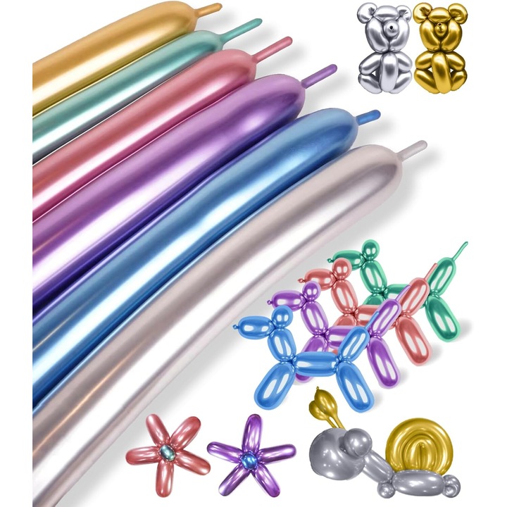 Комплект от 260 латексови балони за моделиране и ръчна помпа, за партита, плаж и пясък, многоцветни