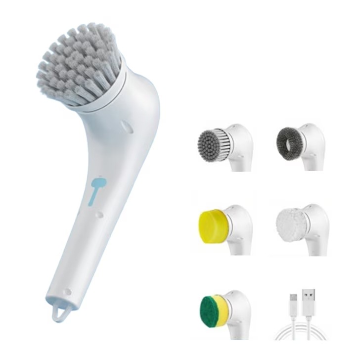 Perie multifunctionala pentru curatenie, 280x155x105mm, alb, set cu 5 capete de perie