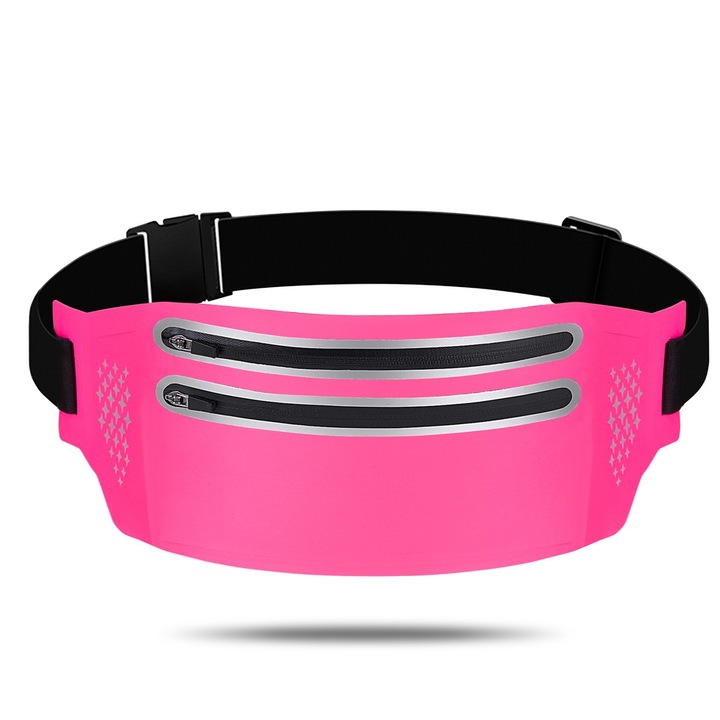 Állítható sporttáska, fényvisszaverő, 34x13cm, rózsaszín, női