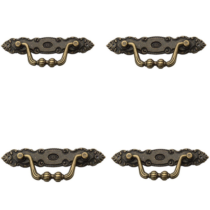 Set 4 Manere Sertar Sunmostar, Aliaj Zinc, Stil Retro, Bronz, 10.5x3.6cm