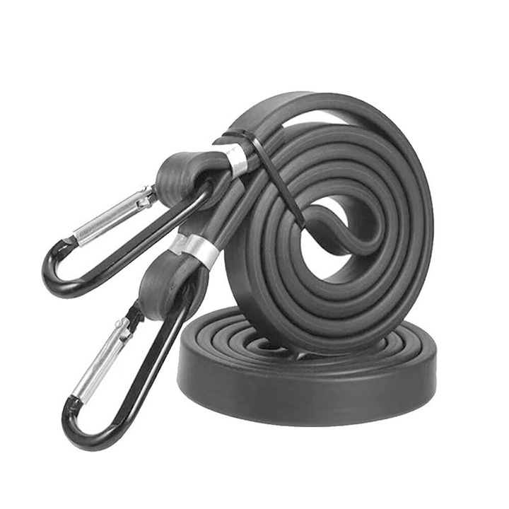 Coarda elastica cu carabiniera, Sunmostar, 1m, negru, set 2 bucati