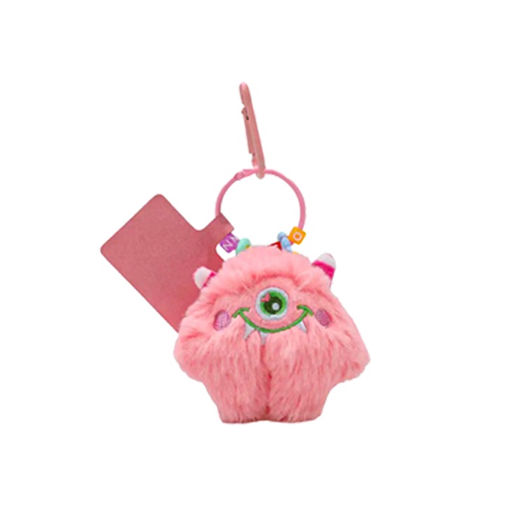 Bolyhos monster kulcstartó, pamut töltelék, rózsaszín
