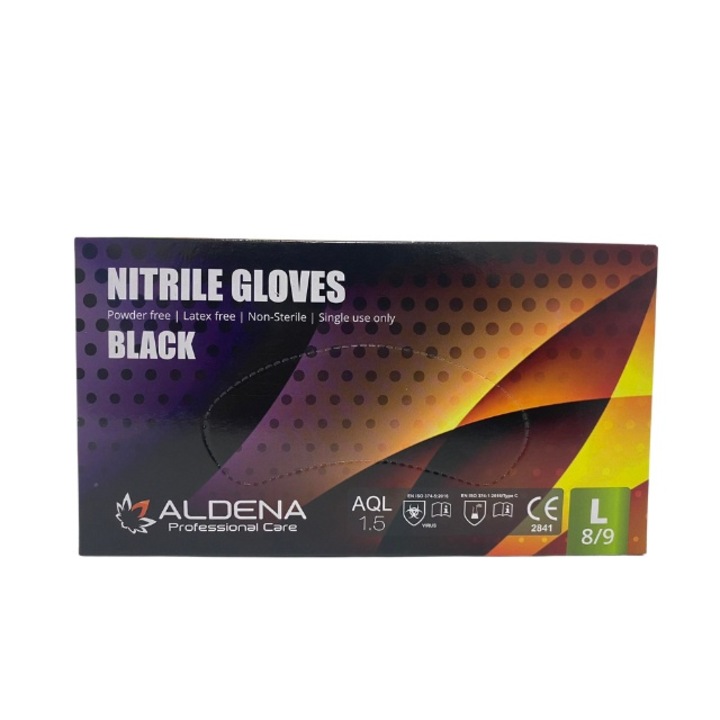 Aldena Nitril kesztyű, L-es méret, fekete, 100 db. egy dobozban