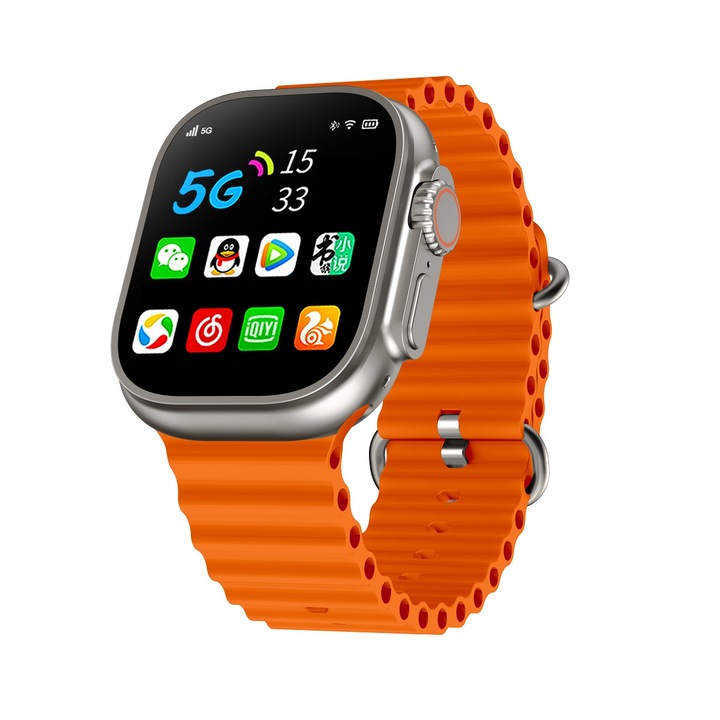 Смарт часовник NUBI X8 Ultra, Android 10, Nano sim, GPS, IPS Дисплей, Стъпки, Следене на сърдечната честота, Сън, Ниво на кислород, Нотификации, Оранжев