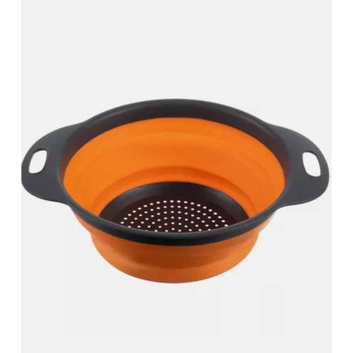 Сгъваема силиконова купа, с халки за цедка, сиво/оранжево