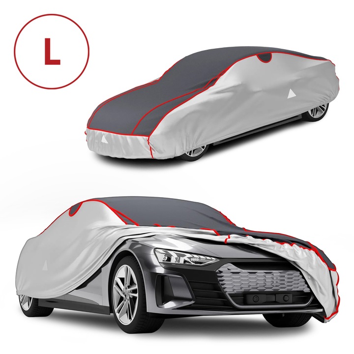 Prelata auto antigrindina, Premium Hybrid, 4750 x 1620 x 1170 mm (L x l x h) Walser, grosime 8 mm, gri cu argintiu si elemente rosii, marimea L