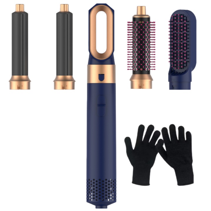 Маша, многофункционален дизайн 5 в 1 с четири глави за смяна, чифт ръкавици, термостат за грижа за косата, контрол на скоростта, 1000 вата, син