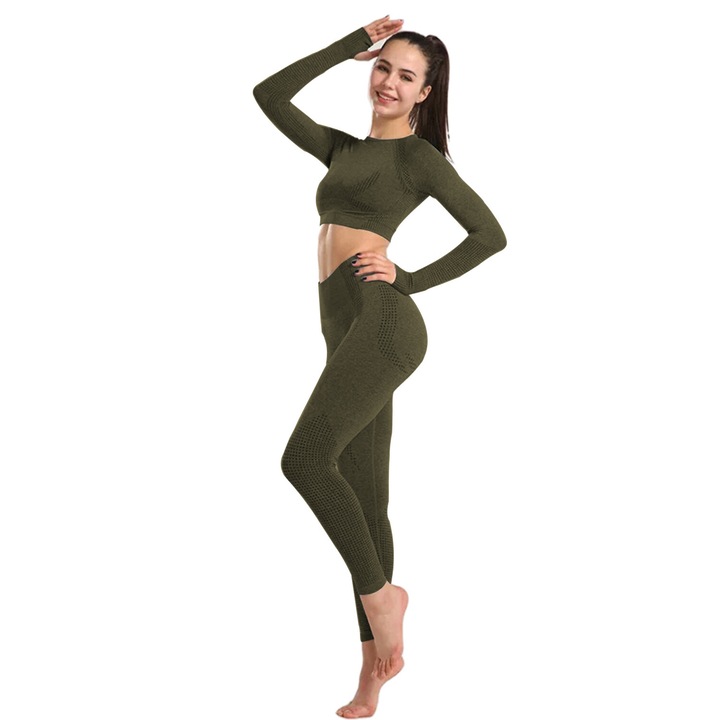 Costum sport dama, NAKAAH, Nylon, 2 Piese, Verde maslina