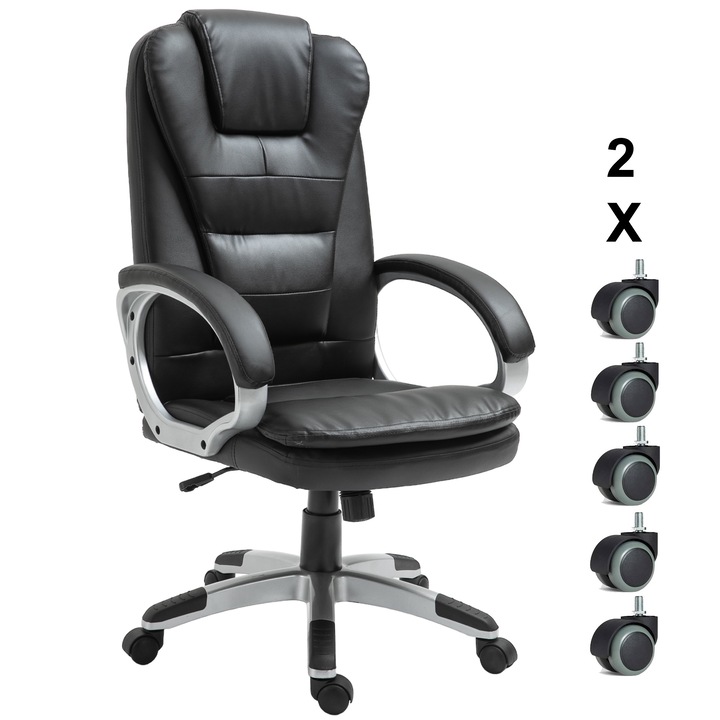 Ергономичен офис стол KD Home® Prestige Comfort A59, 2 комплекта колела, регулируема височина, механизъм за накланяне, 60 x 70 x 117 cm, черен