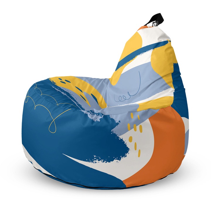 Fotoliu Updeco Puf Bean Bag tip Big Chill, impermeabil, indoor/outdoor, sac interior, cu maner, 67 x 90 x 87 cm, Abstract Retro