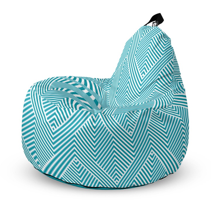 Fotoliu Updeco Puf Bean Bag tip Big Chill, impermeabil, indoor/outdoor, sac interior, cu maner, 67 x 90 x 87 cm, Motiv Alb Cu Bleu