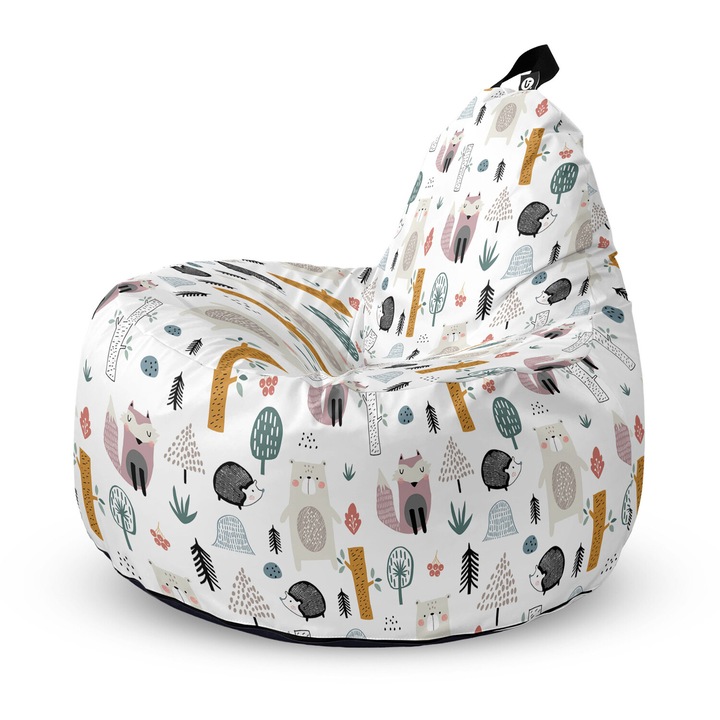 Fotoliu Updeco Puf Bean Bag tip Big Chill, impermeabil, indoor/outdoor, sac interior, cu maner, 67 x 90 x 87 cm, Arici Si Vulpe Alb