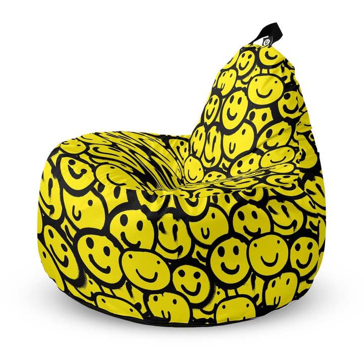 Fotoliu Updeco Puf Bean Bag tip Big Chill, impermeabil, indoor/outdoor, sac interior, cu maner, 67 x 90 x 87 cm, Smiley Galben
