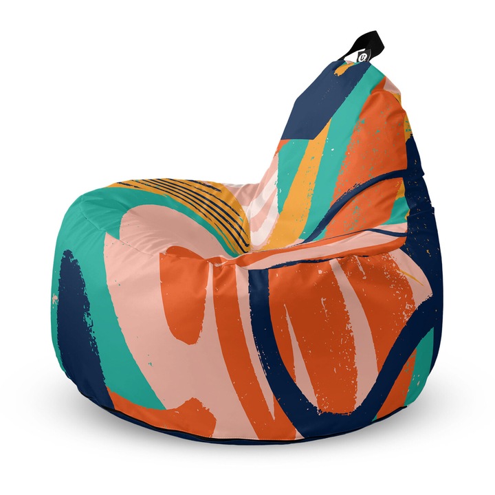 Fotoliu Updeco Puf Bean Bag tip Big Chill, impermeabil, indoor/outdoor, sac interior, cu maner, 67 x 90 x 87 cm, Abstract Paint