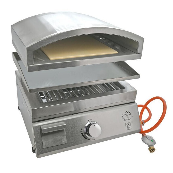 Gratar pe gaz Cattara 3 in 1 cu plancha si cuptor de pizza, otel inoxidabil