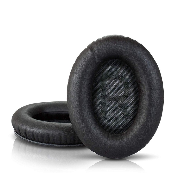 Earpads casti Sunmostar, compatibila QC35ll, piele ecologica, negru, 8x10x1.8cm