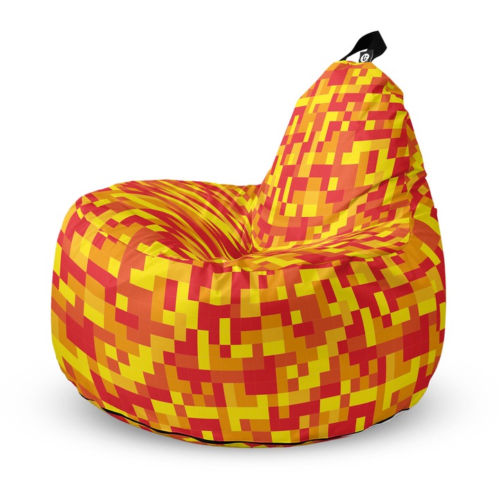 Fotoliu Updeco Puf Bean Bag tip Big Chill, impermeabil, indoor/outdoor, sac interior, cu maner, 67 x 90 x 87 cm, Minecraft Magma