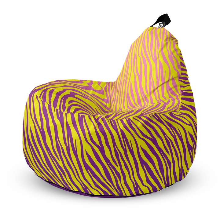 Fotoliu Updeco Puf Bean Bag tip Big Chill, impermeabil, indoor/outdoor, sac interior, cu maner, 67 x 90 x 87 cm, Zebra Gradient Bright