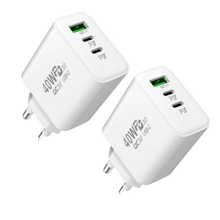 2db gyorstöltő készlet KUSPOAL, 40WPD+QC3.0, 3 port, MicroUSB