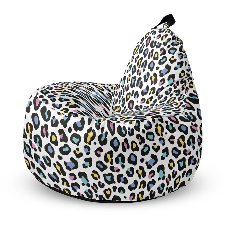 Fotoliu Updeco Puf Bean Bag tip Big Chill, impermeabil, indoor/outdoor, sac interior, cu maner, 67 x 90 x 87 cm, Leopard Pastel