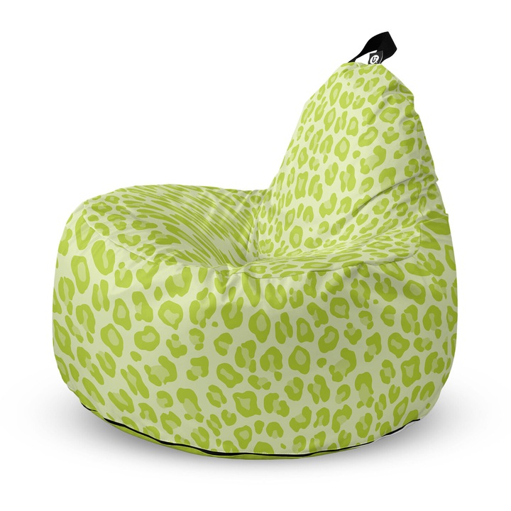 Fotoliu Updeco Puf Bean Bag tip Big Chill, impermeabil, indoor/outdoor, sac interior, cu maner, 67 x 90 x 87 cm, Leopard Green