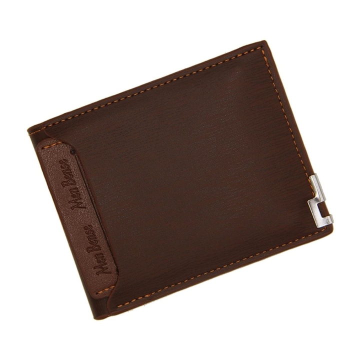 Мъжки кожен портфейл, голям капацитет, 12x9 см, унисекс, елегантен, кафяв