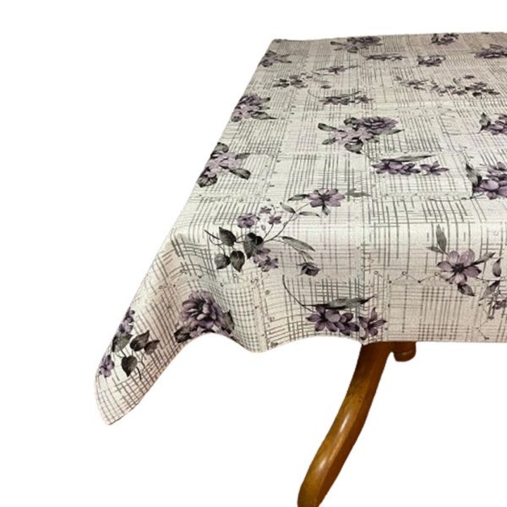 Emilia terítő víz- és olajálló PVC-ből, 100x137 cm, szürke lila virágokkal