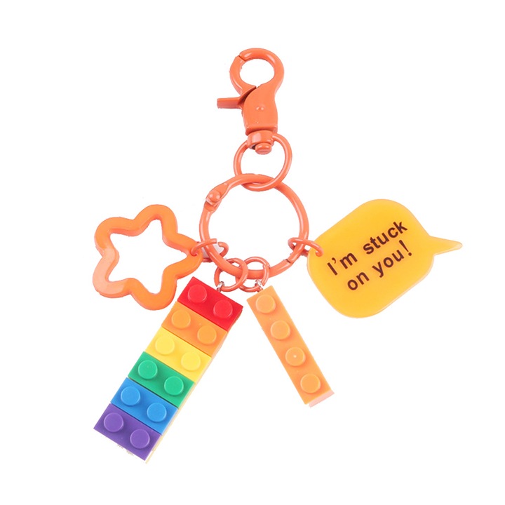 Lego darab kulcstartó, rozsdamentes acél, többszínű