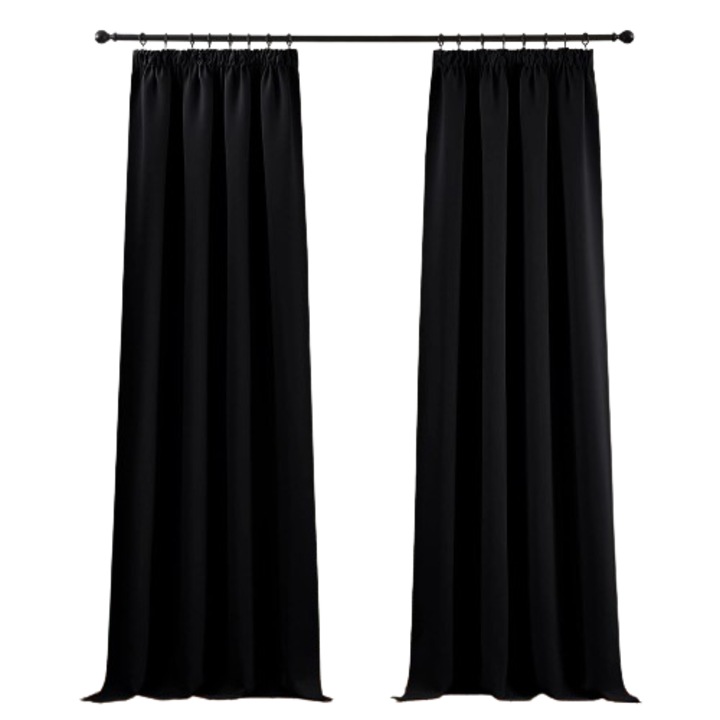 Set de 2 Perdele cu banda rejansa, PONY DANCE, 137 x 162 cm, termice, negru