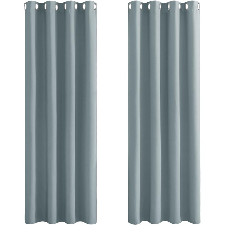 Set de 2 Perdele Pony Dance, cu inele metalice, termoizolante, 138 x 205 cm, gri albastrui