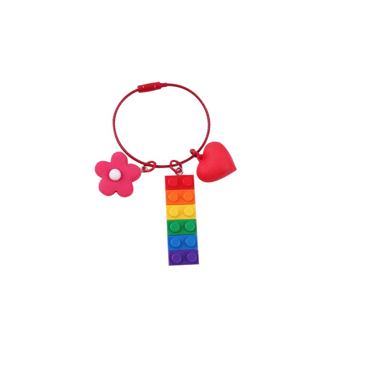 Lego darab kulcstartó, rozsdamentes acél, többszínű