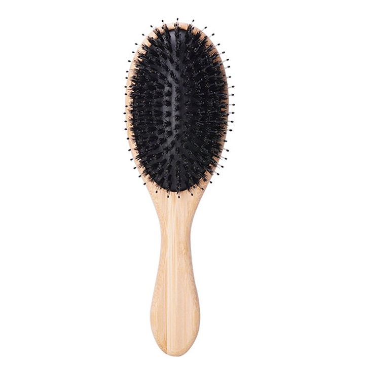 Perie profesionala pentru par, cu peri de mistret si nailon, masaj scalp, negru