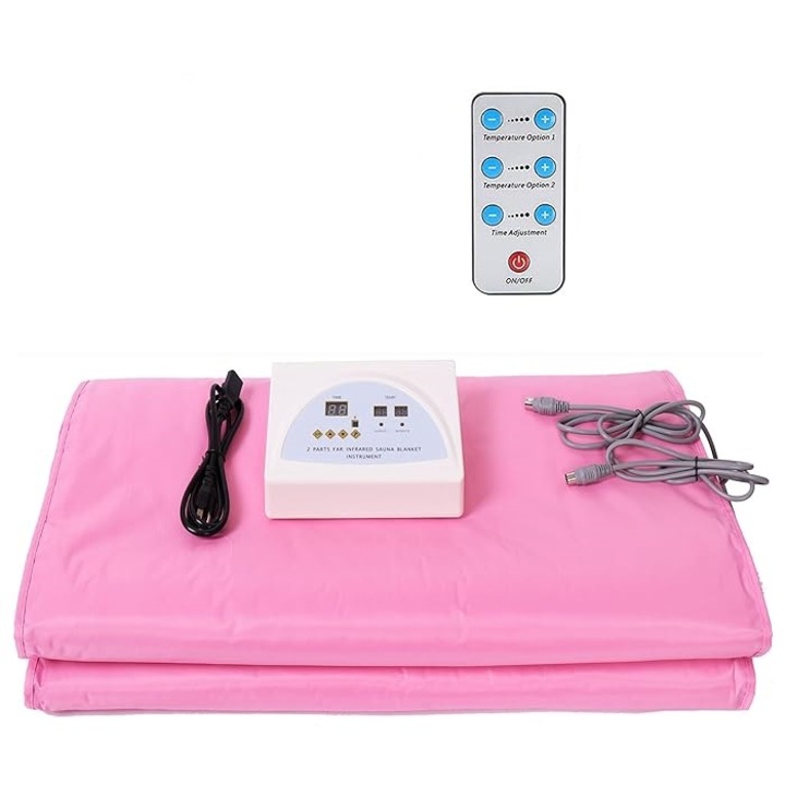 Termocuverta Cu Infrarosu 2 Zone Si Patura Cu Incalzire Electrica, Alhena® XC-RZT01, Cu Telecomanda Inclusa, Pentru Slabire, Modelarea Corpului, Detoxifiere Si Diminuarea Celulitei, Incalzire Uniforma Pentru Tratamente Corporale, Roz Deschis