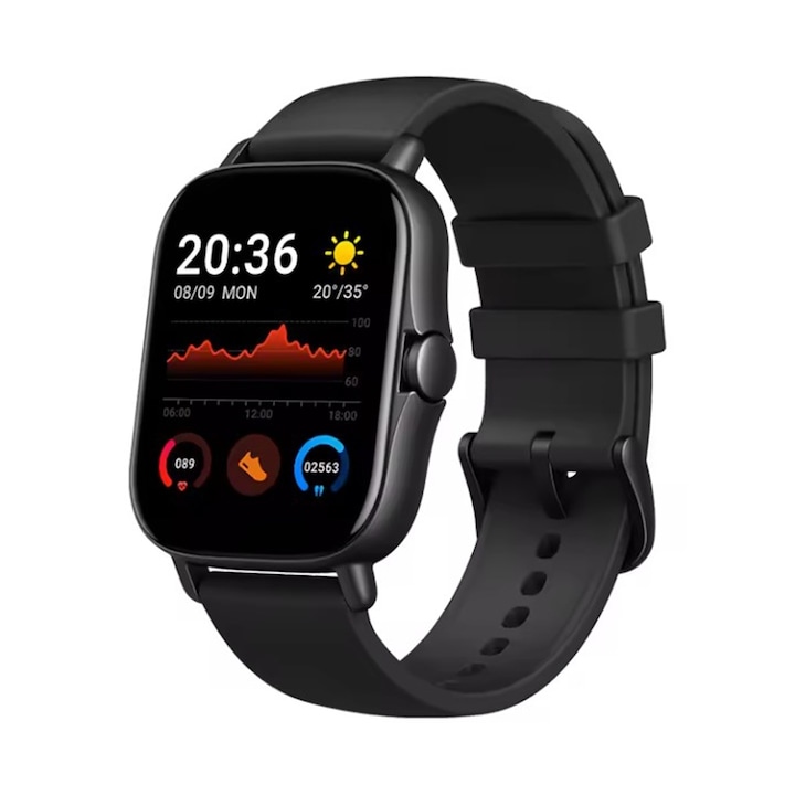 Smartwatch GRAVITY GT6, Silicon, Rezistent la apa IP67, Ecran tactil 1.96 inch, Negru/Argintiu