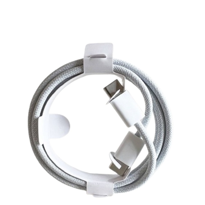 Cablu de date impletit USB-C la USB-C de 2m, 240W Super Fast Charge, compatibil cu Apple 15, tableta Android laptop si alte echipamente, Culoare Alb