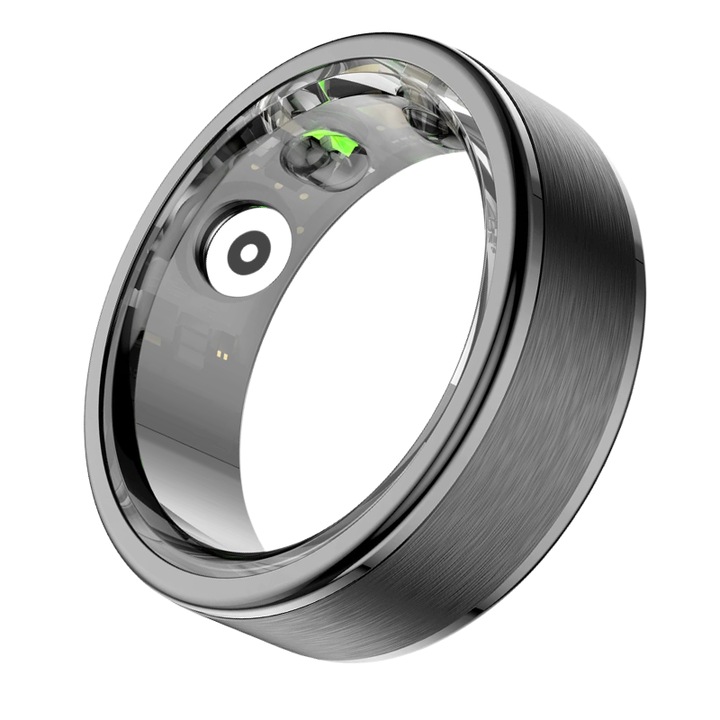 Inel Inteligent Seezesol Solution™, Bluetooth, Aplicatie QRing, Cutie Incarcare Wireless, Monitorizeaza Pulsul, Oxigenul din Sange, Somnul, Calorii, Impermeabil 5 ATM, Rezistent la apa si praf IP68, Marime 11, Diametru 20.6 mm, Negru