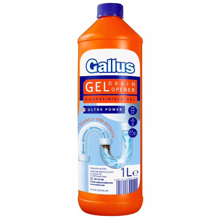 Gallus Ultra Power lefolyótisztító duguláselhárító gél, univerzális, 1l