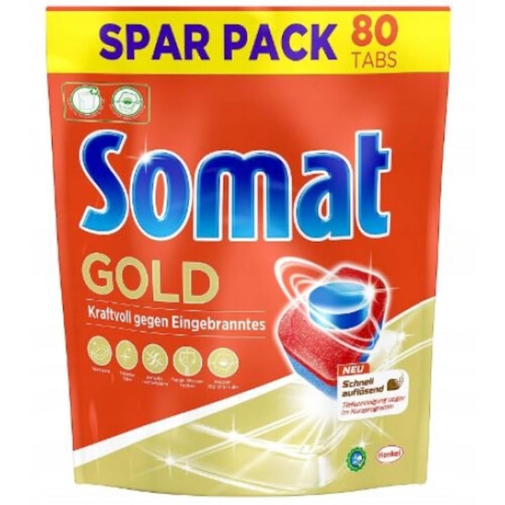 Mosogatógép tabletta, Somat Gold, 80 db, többfunkciós, üvegvédő