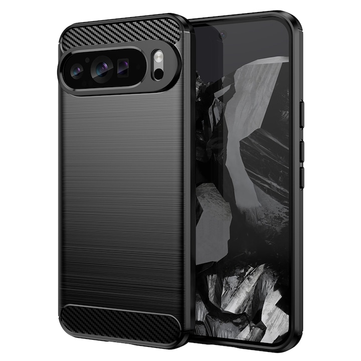 Szilikon tok Google Pixel 9 Pro XL telefonhoz – karbon szilikon – fekete