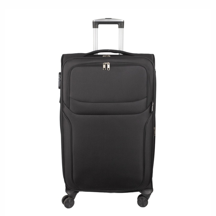 Troler voiaj Mare, Naimeed D5971, 4 roti duble 360 grade, material textil, inchidere cifru, Negru, 46x31x73cm