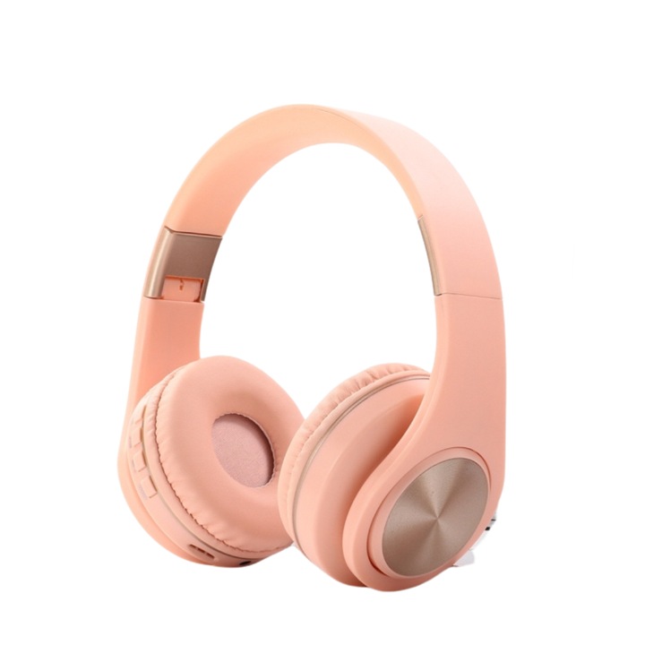 Casti Over-Ear, A1 Bluetooth 4.2, Roz Candy, Bass Puternic, Control muzica si apeluri, Volum ajustabil, Wireless