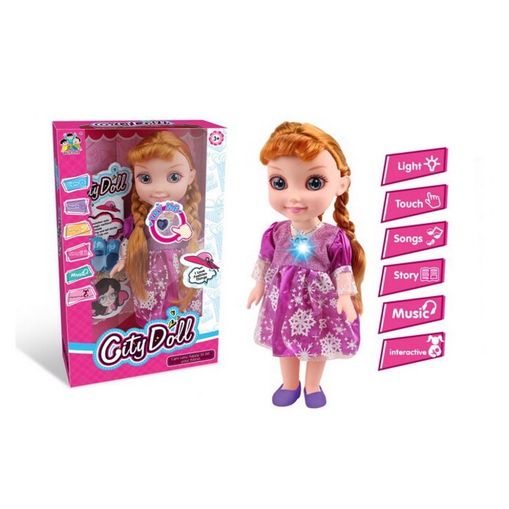 Interaktív zenélő baba, fényekkel, énekel, beszél és mesél City Doll