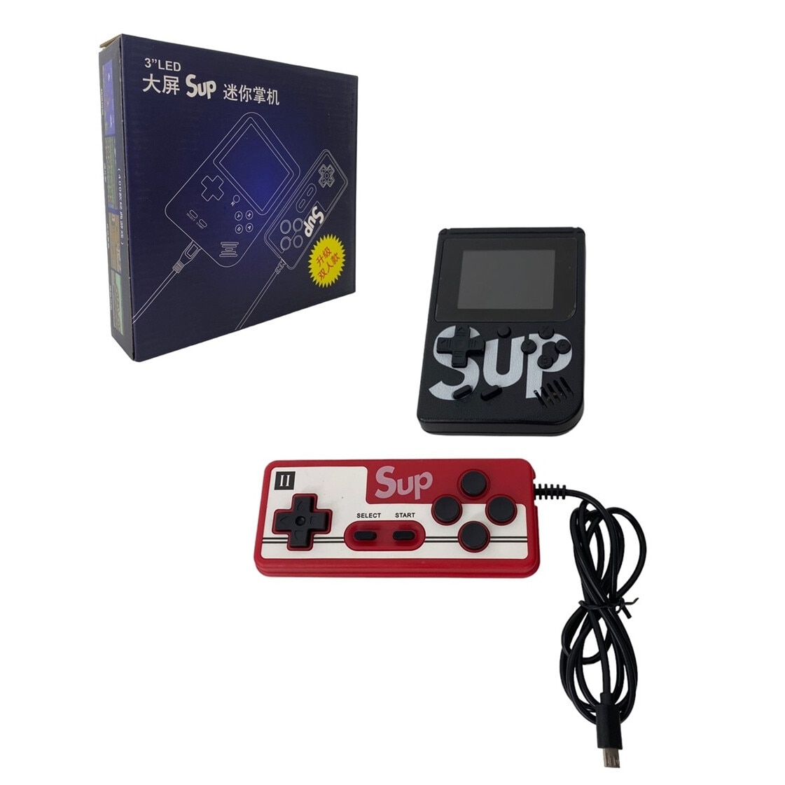 Consola Game Box, RETRO-GAME, 400 jocuri, rotita volum, ecran LCD, cablu AV pentru conectare televizor, incarcare Micro-USB, 2 jucatori, portabil, negru, HAPPY JOKER®