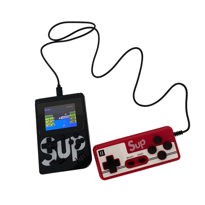 Game Box конзола, RETRO-GAME, 400 игри, колело за сила на звука, LCD екран, AV кабел за TV връзка, Micro-USB зареждане, 2 плейъра, преносим, черен, HAPPY JOKER®
