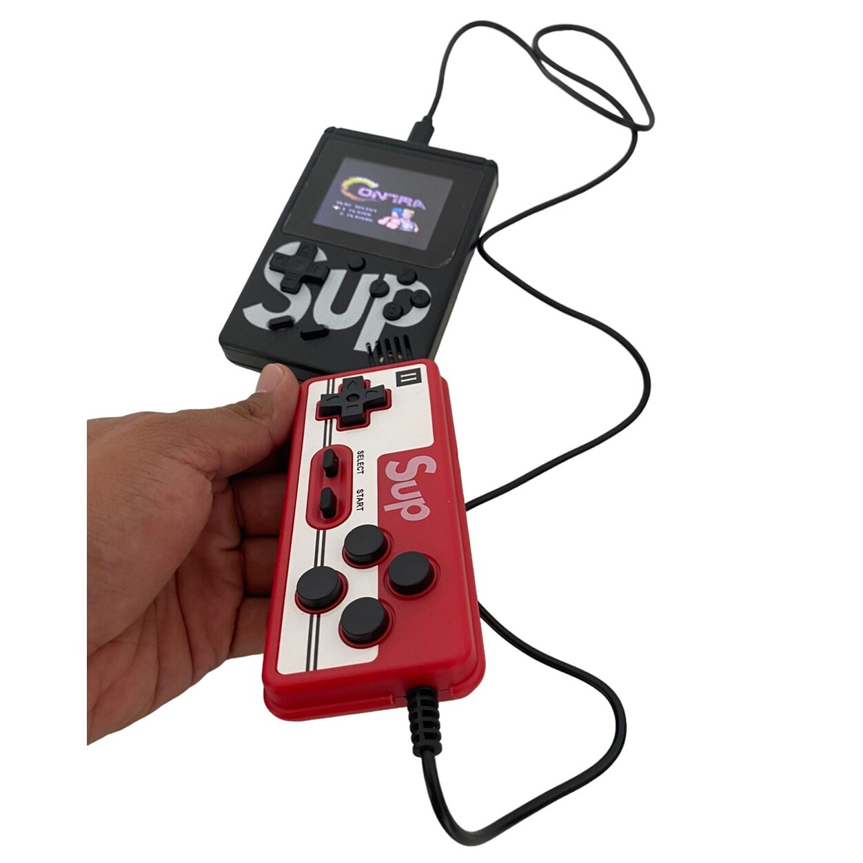 Consola Game Box, RETRO-GAME, 400 jocuri, rotita volum, ecran LCD, cablu AV pentru conectare televizor, incarcare Micro-USB, 2 jucatori, portabil, negru, HAPPY JOKER®