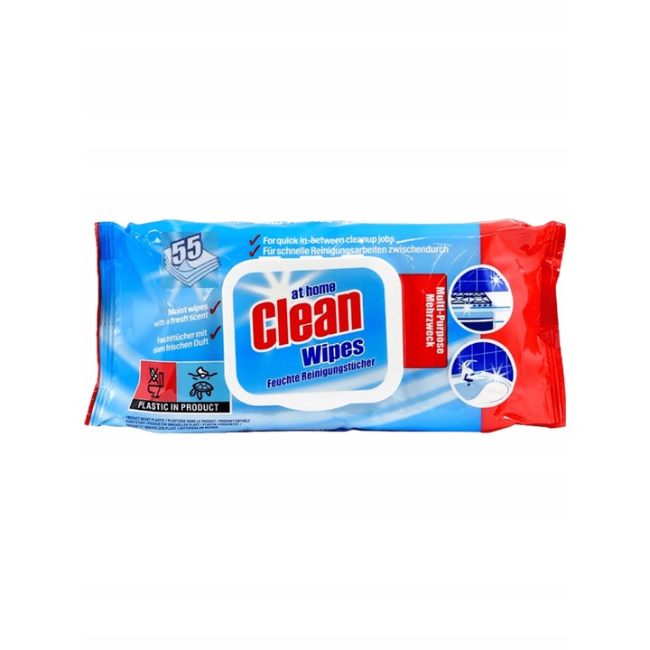 Servetele umede universale de curatare suprafete, At Home Clean, pachet 55 buc, parfum proaspat
