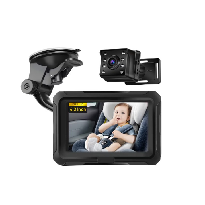 Autós kamera babaülés megfigyeléshez, éjszakai nézet, tiszta kép Kijelző 4,3 hüvelykes, fekete
