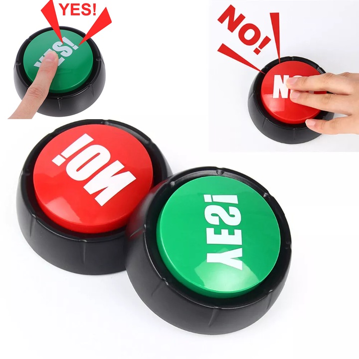 2 buc Buton de sunet, buton Yes/No cu sunet, buton de vorbire amuzant, Pentru joc de petrecere, Plastic, Multicolor, 6 ani+