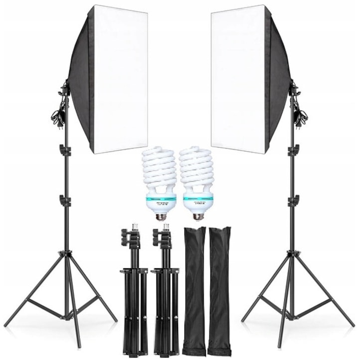 Set 2 Softbox-uri E-empire, Stativ 200cm, 135W, 5500K, 50x70cm